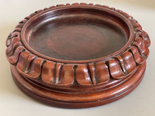 A Fine Antique Treen Wine Coaster - With Leather & Brass Castors