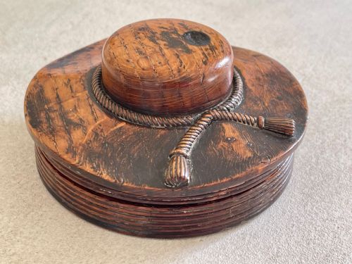An Antique Treen Snuff Box - In the Shape of a Straw Boater