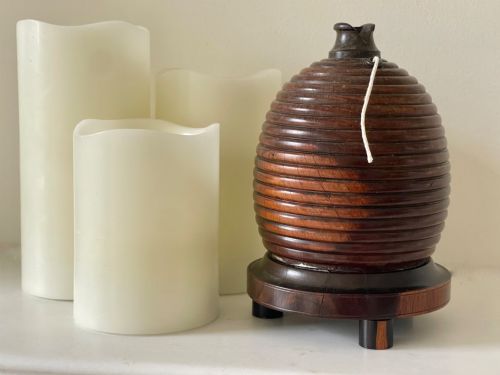 An Antique Treen Bee Hive String Box - With Cutter