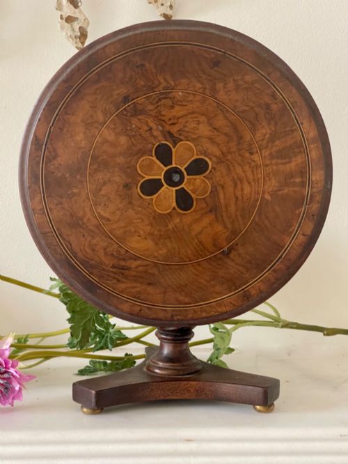 An Antique Tilt Top Table - With Inlay