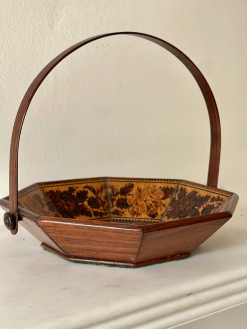 Antique Tunbridge Ware Sewing Basket or Bowl