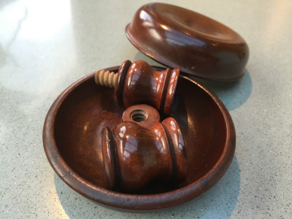 Unusual Mahogany Brighton Bun Travelling Candlesticks