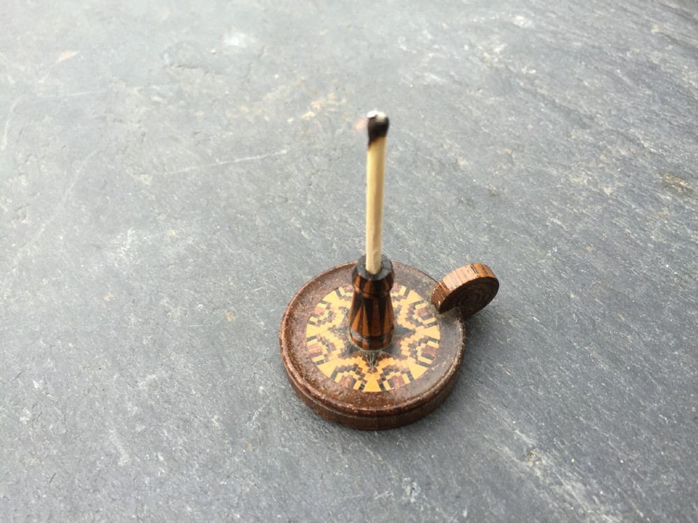 A mini Tunbridge ware chamber stick