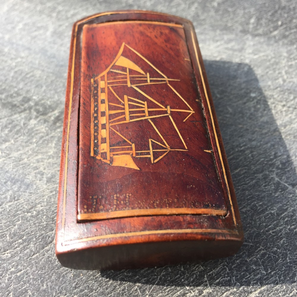 Antique Snuff Box with Ship Inlay and J Harrison to front