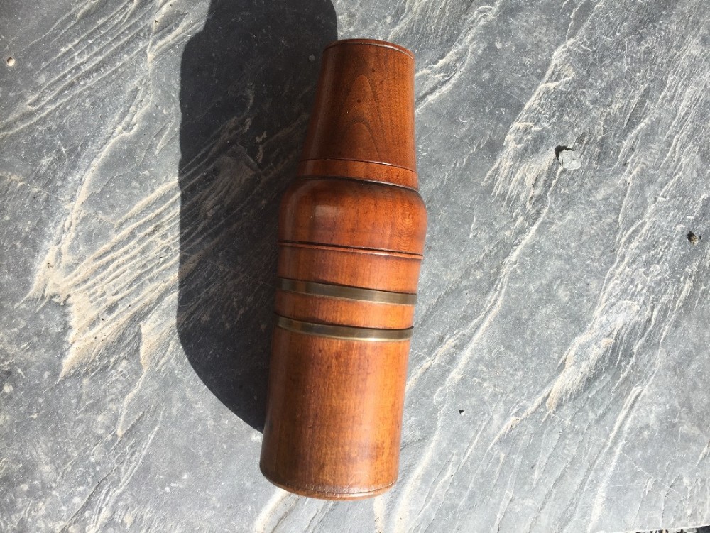 A very unusual ash wood double threaded medicine flask