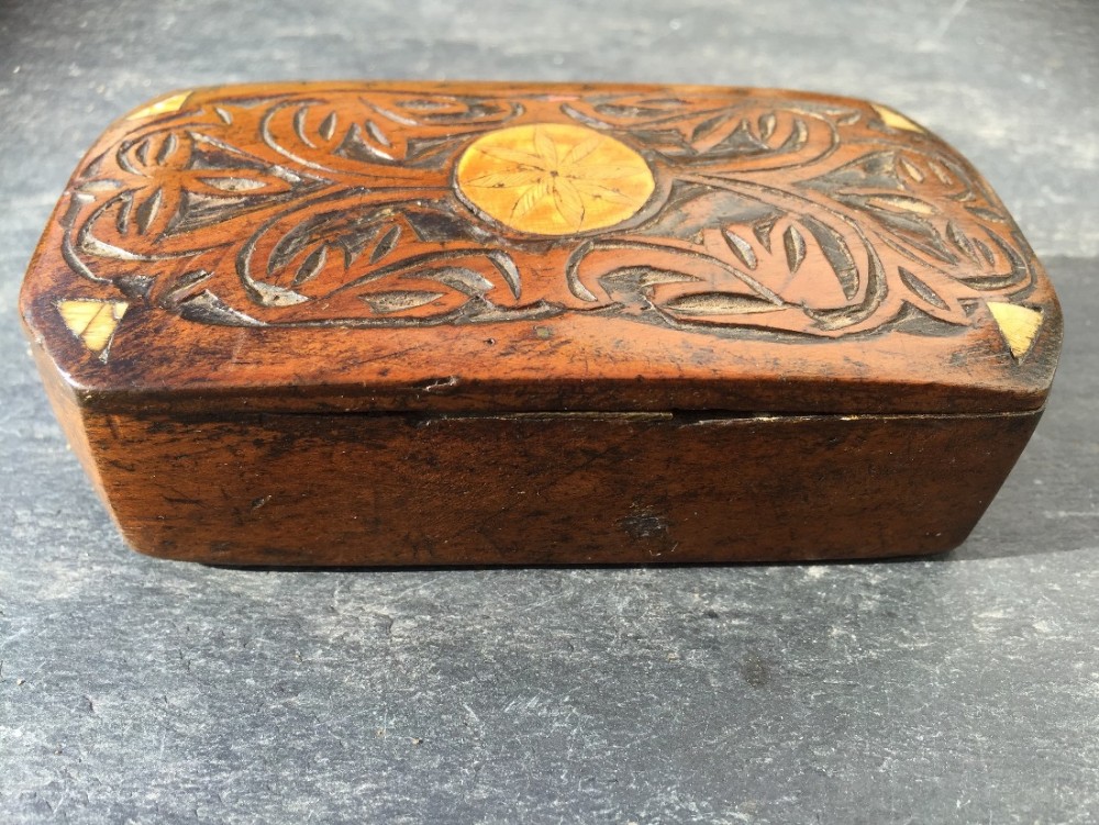 Antique Walnut Carved Snuff Box