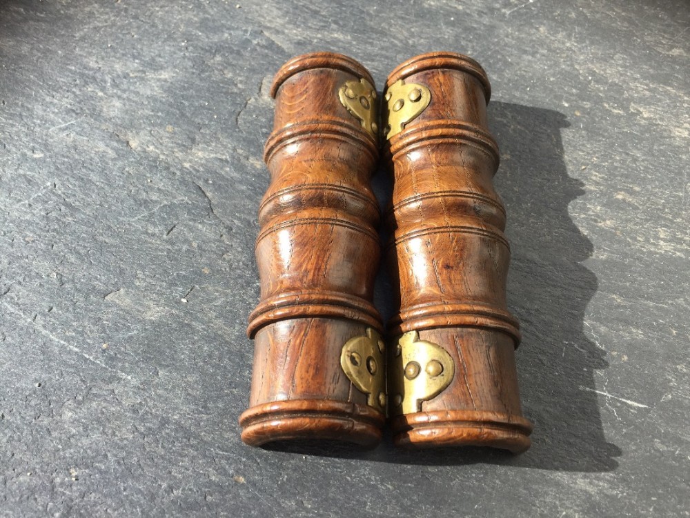 A rare 18th century  treen oak and brass kettle holder a