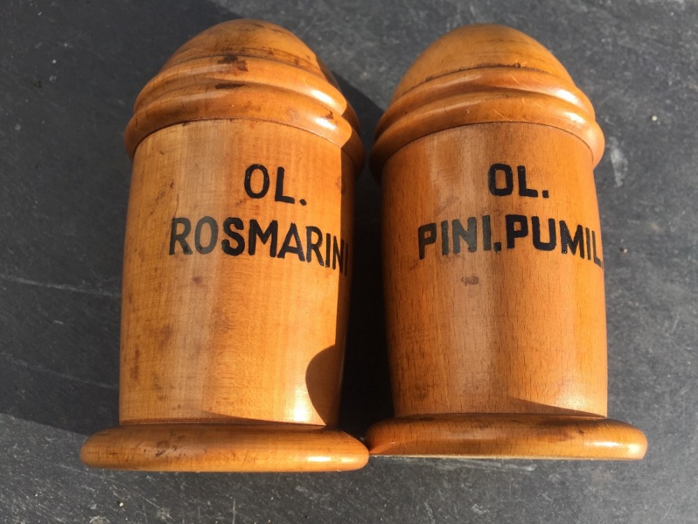 Two 19th century antique treen lidded apothecary pots