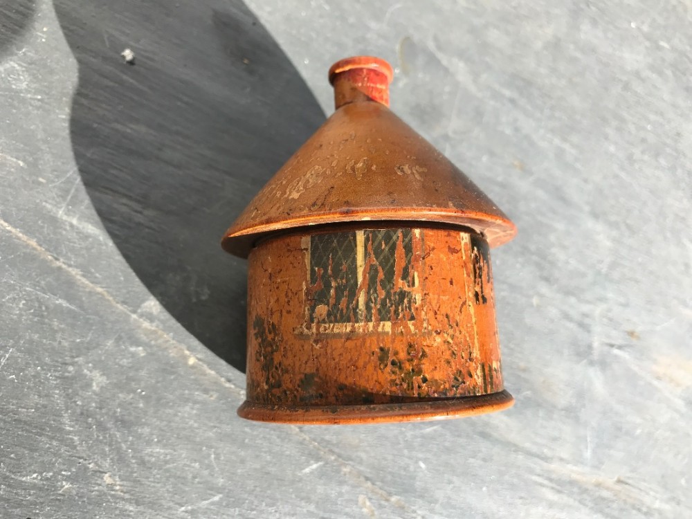 An unusual early 19th century treen Tunbridge Ware nutmeg grater - in the form of a cottage