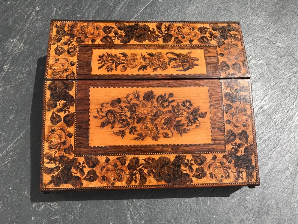 A lovely 19th century Victorian rosewood Tunbridge Ware writing lap/slope desk box 