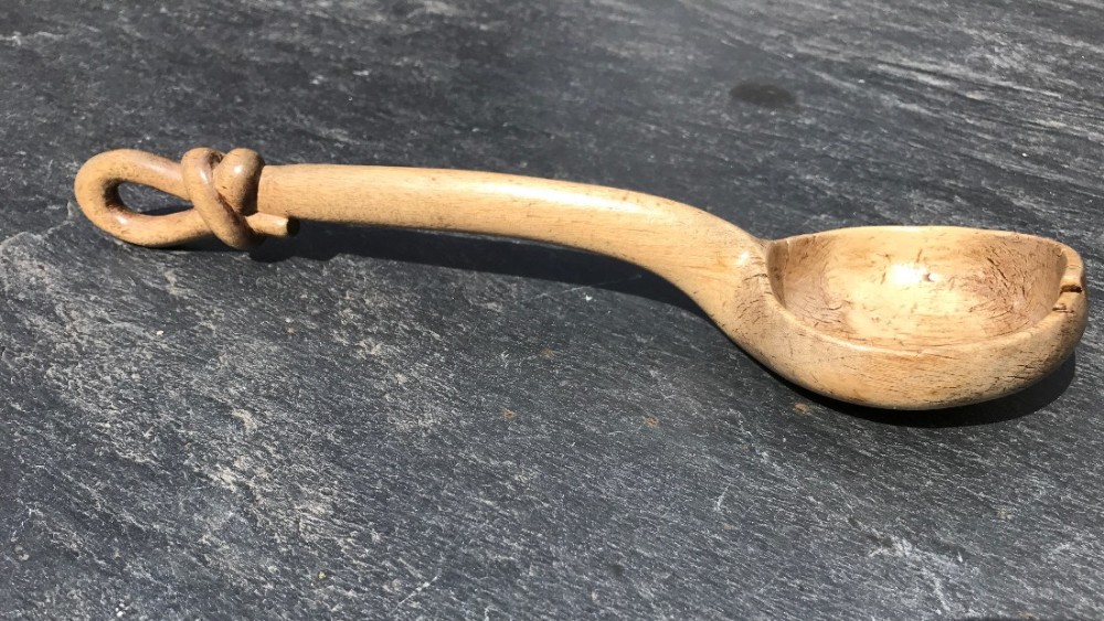 A rare sycamore Welsh/English ladle carved with a love knot - treen