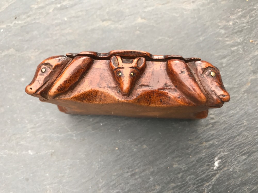 A very unusual  19th century antique snuff box - carved animals View V