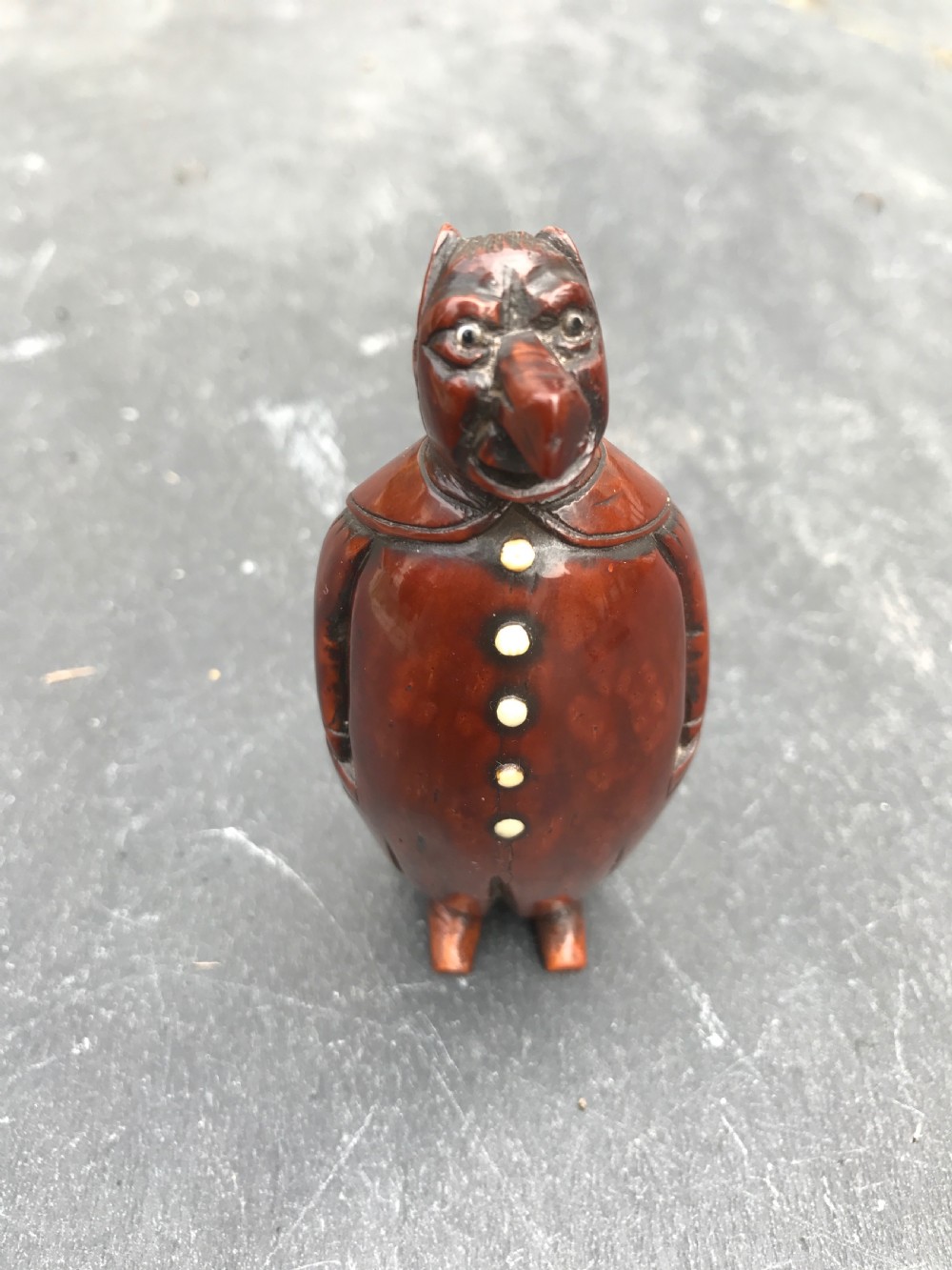 Antique Coquilla Nut Snuff box - Figural man with hooked nose View II