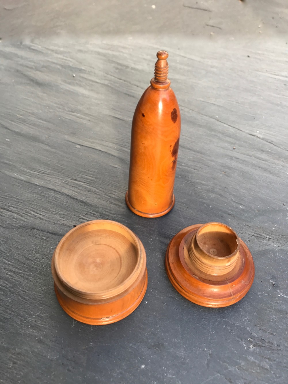 An Unusual 19th century treen  boxwood travelling candlestick