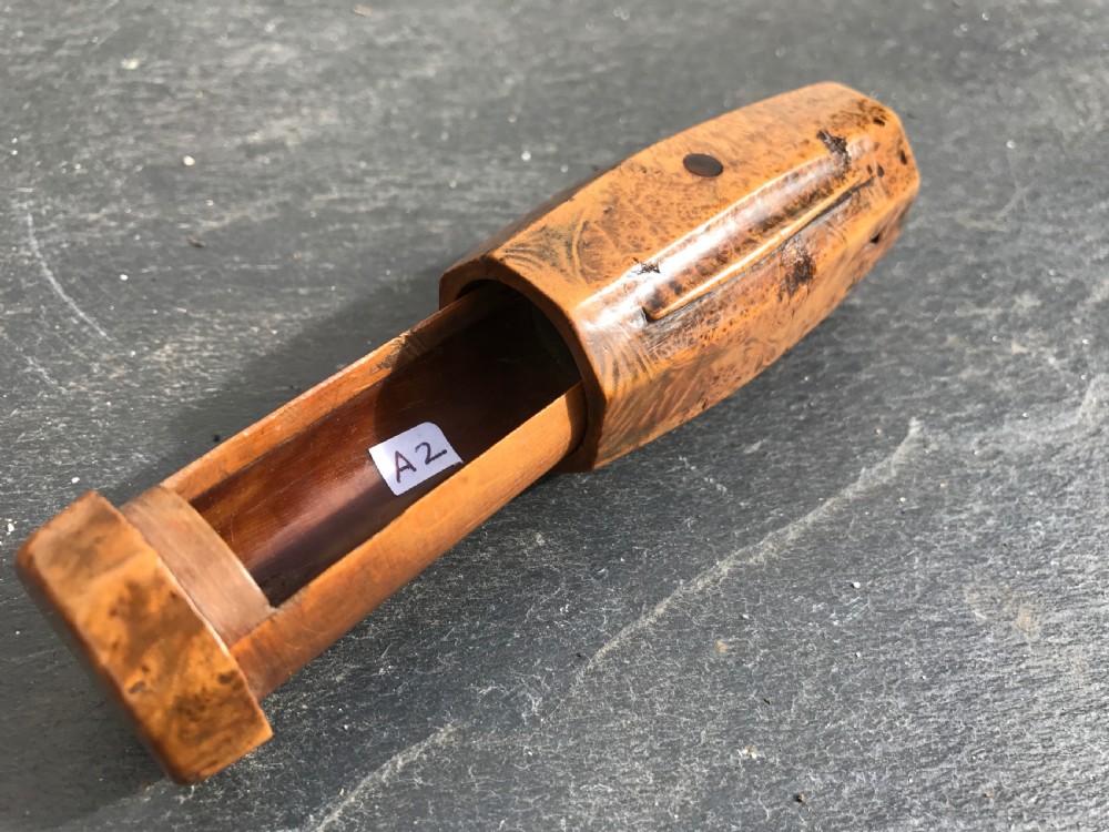 A burr birch early 19th century barrel shaped snuff box - trick opening View III