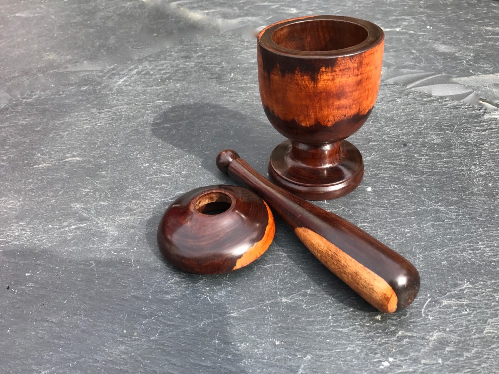 Antique Lidded Pestle and Mortar - lignum vitae View II