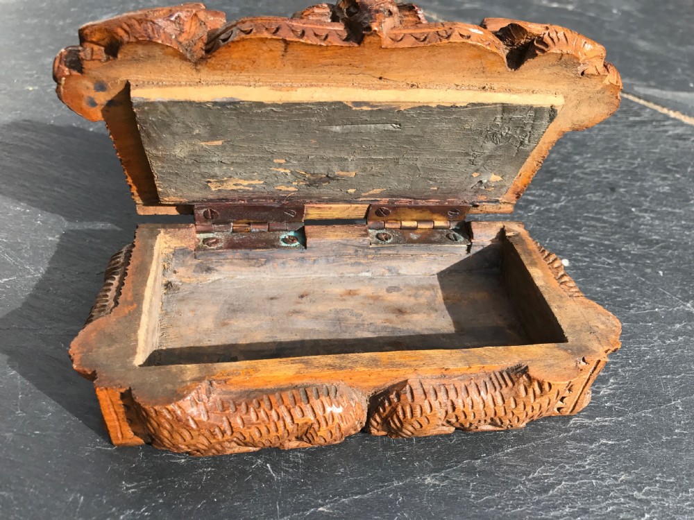 Antique carved Scottish snuff box with Burns characters to lid  View II