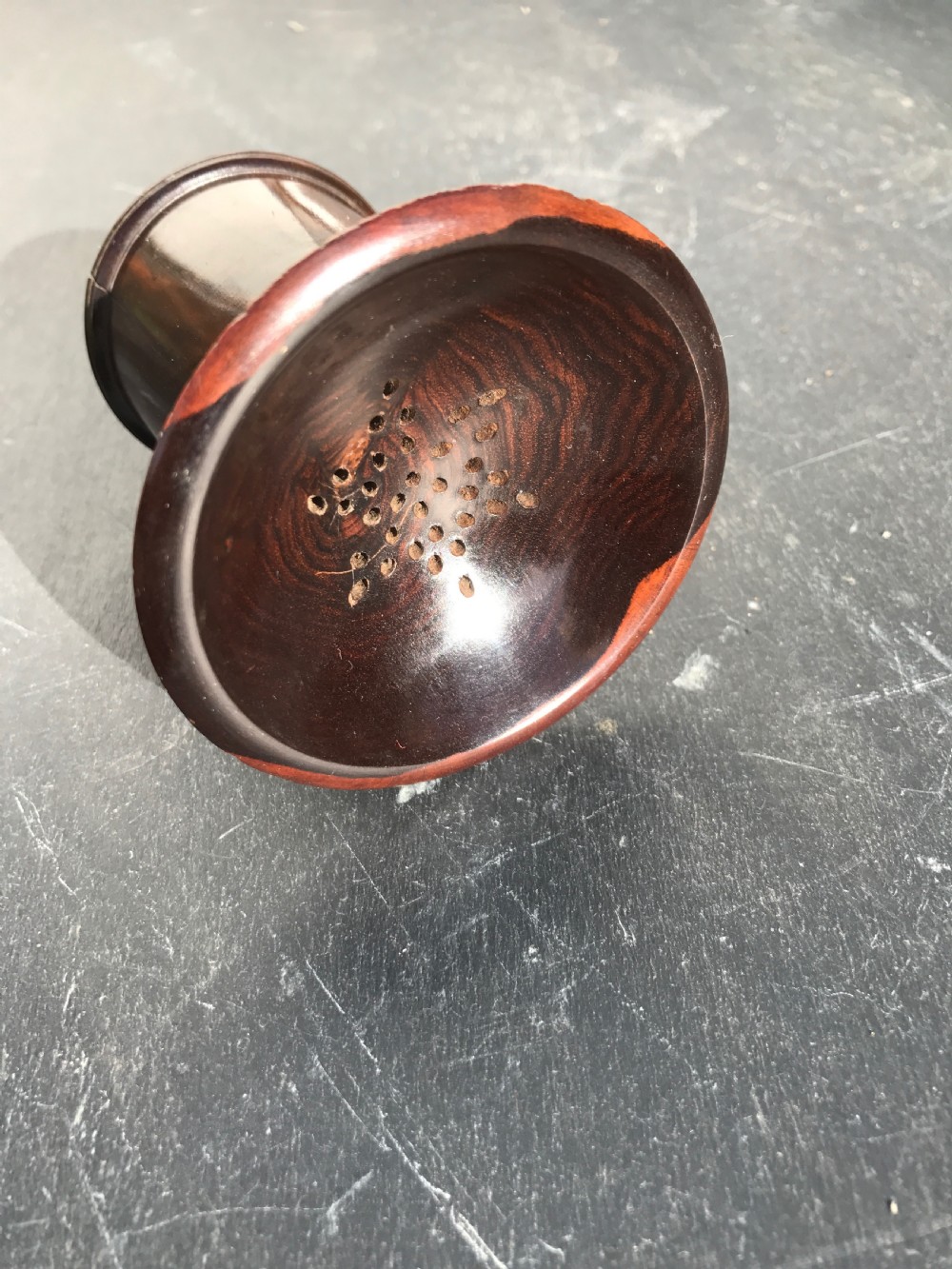A very nice 19th century lignum vitae pounce pot View II