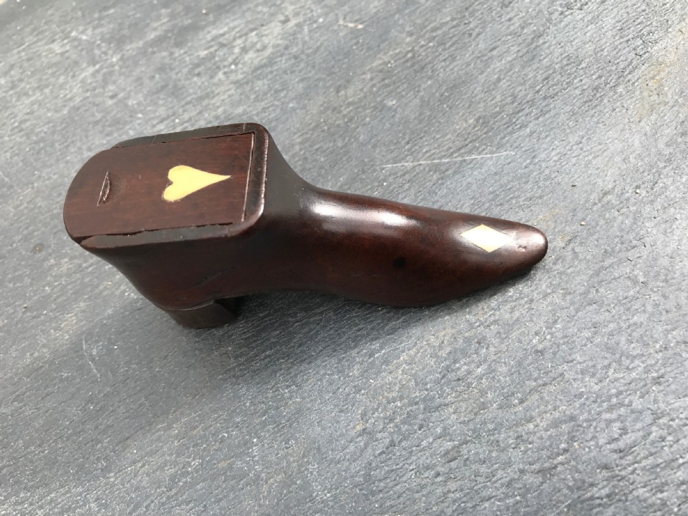 Antique Snuff Shoe - heart and diamond inlay View II