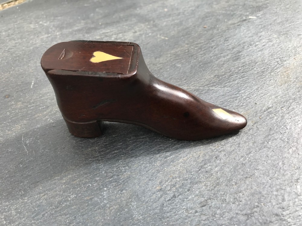 Antique Snuff Shoe - heart and diamond inlay View III
