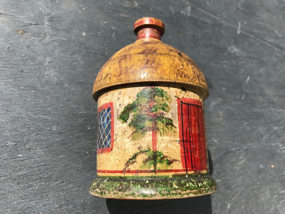 An early 19th century Tunbridge Ware painted cottage money box View II
