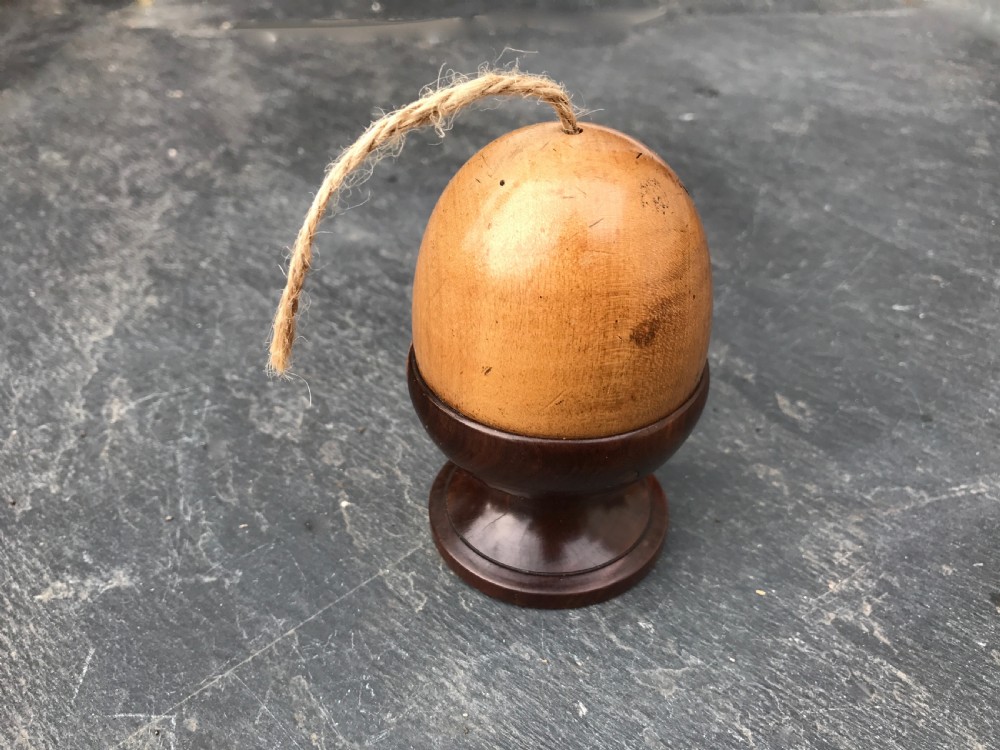 An antique novelty string box in the form of an egg cup or acorn! View III