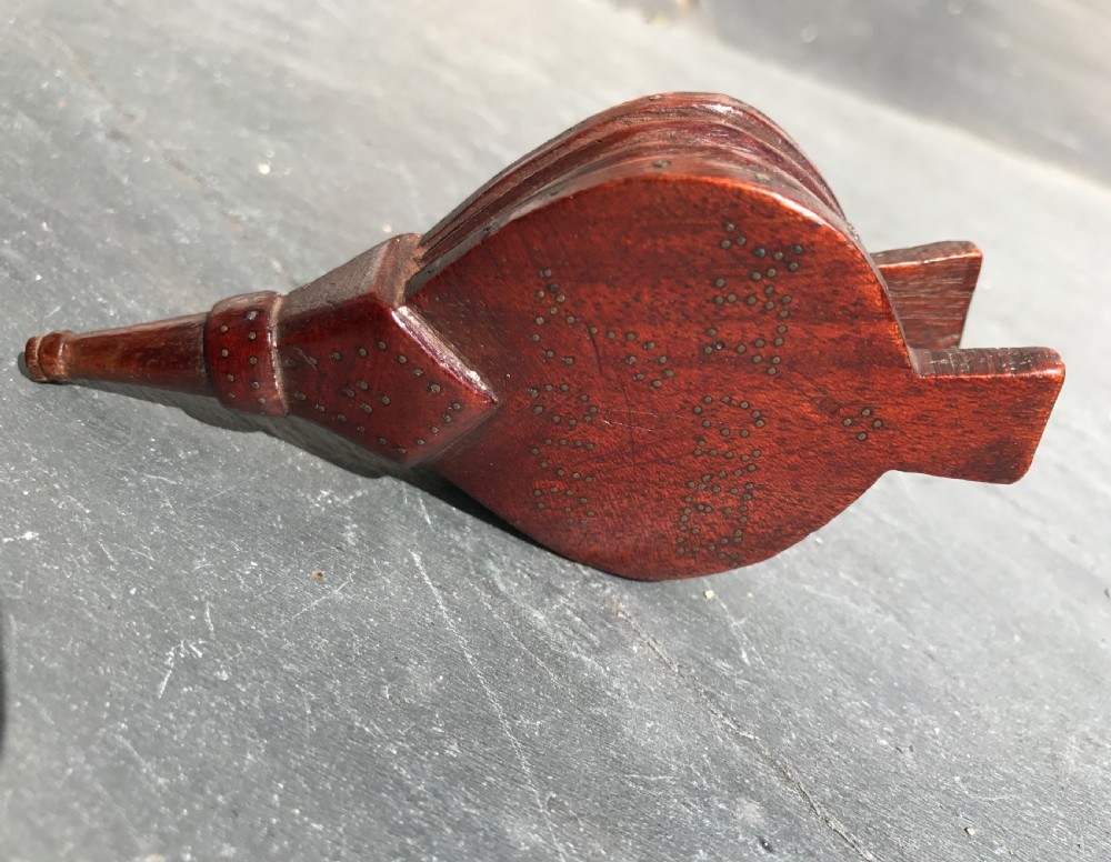 Antique mahogany snuff box in the form of bellows. View II