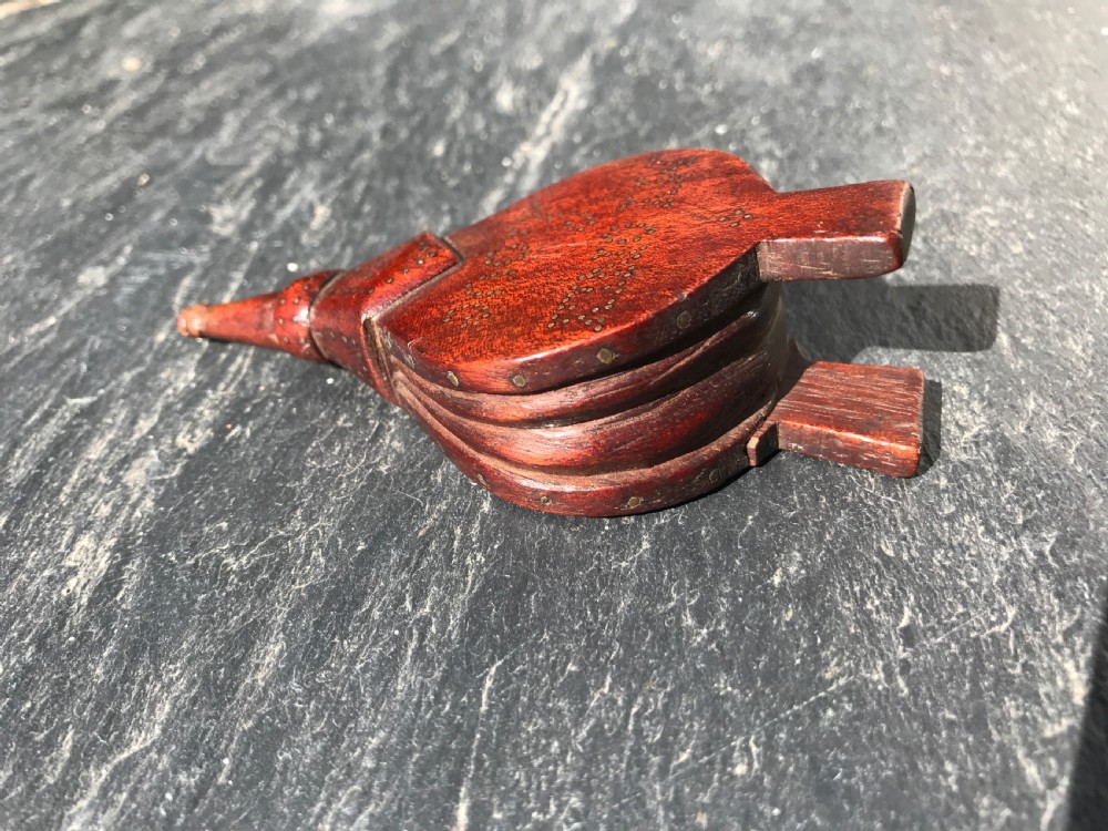 Antique mahogany snuff box in the form of bellows. View III