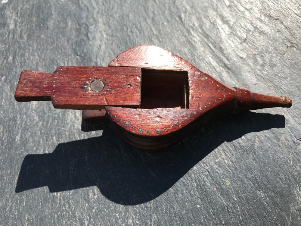 Antique mahogany snuff box in the form of bellows. View IV