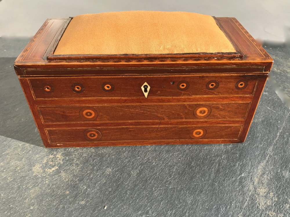 A Georgian Sewing Box - Locking drawers, pin cushion, cotton reel compartments etc