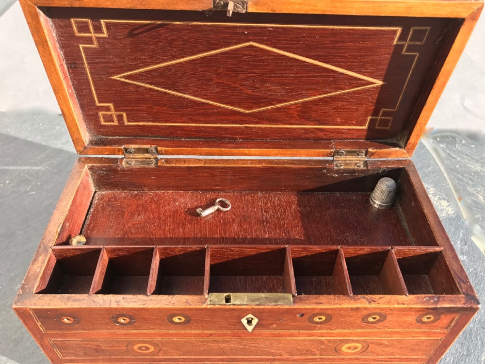A Georgian Sewing Box - Locking drawers, pin cushion, cotton reel compartments etc View II