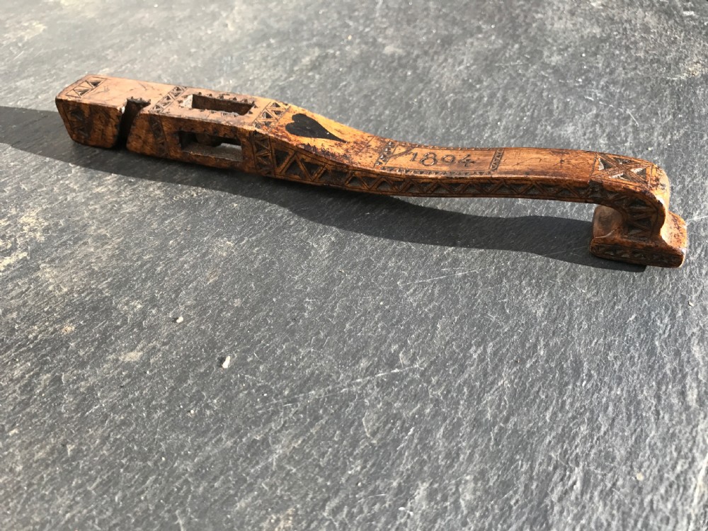 Antique Knitting Sheath, dated 1804, hearts, ball and open lantern View III