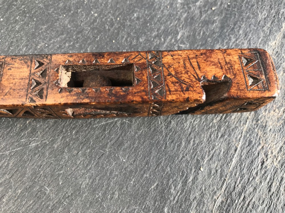 Antique Knitting Sheath, dated 1804, hearts, ball and open lantern View II