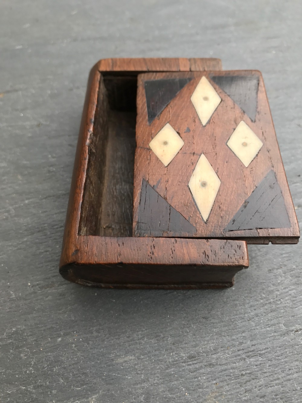 Antique Snuff Book Box - inlaid with bone and ebony View II