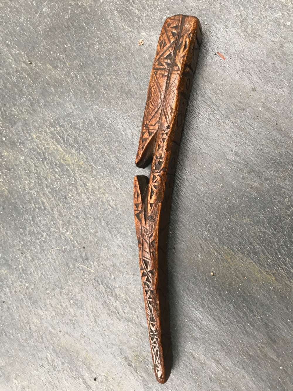 Antique treen Chip Carved Knitting Sheath - dated 1777 View II