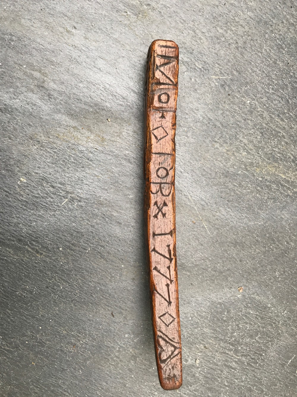 Antique treen Chip Carved Knitting Sheath - dated 1777 View III