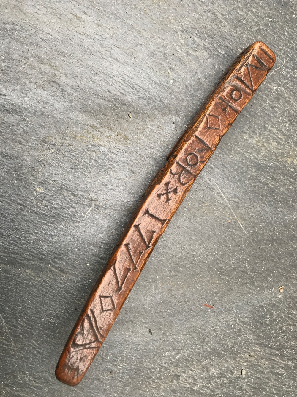 Antique treen Chip Carved Knitting Sheath - dated 1777 View IV