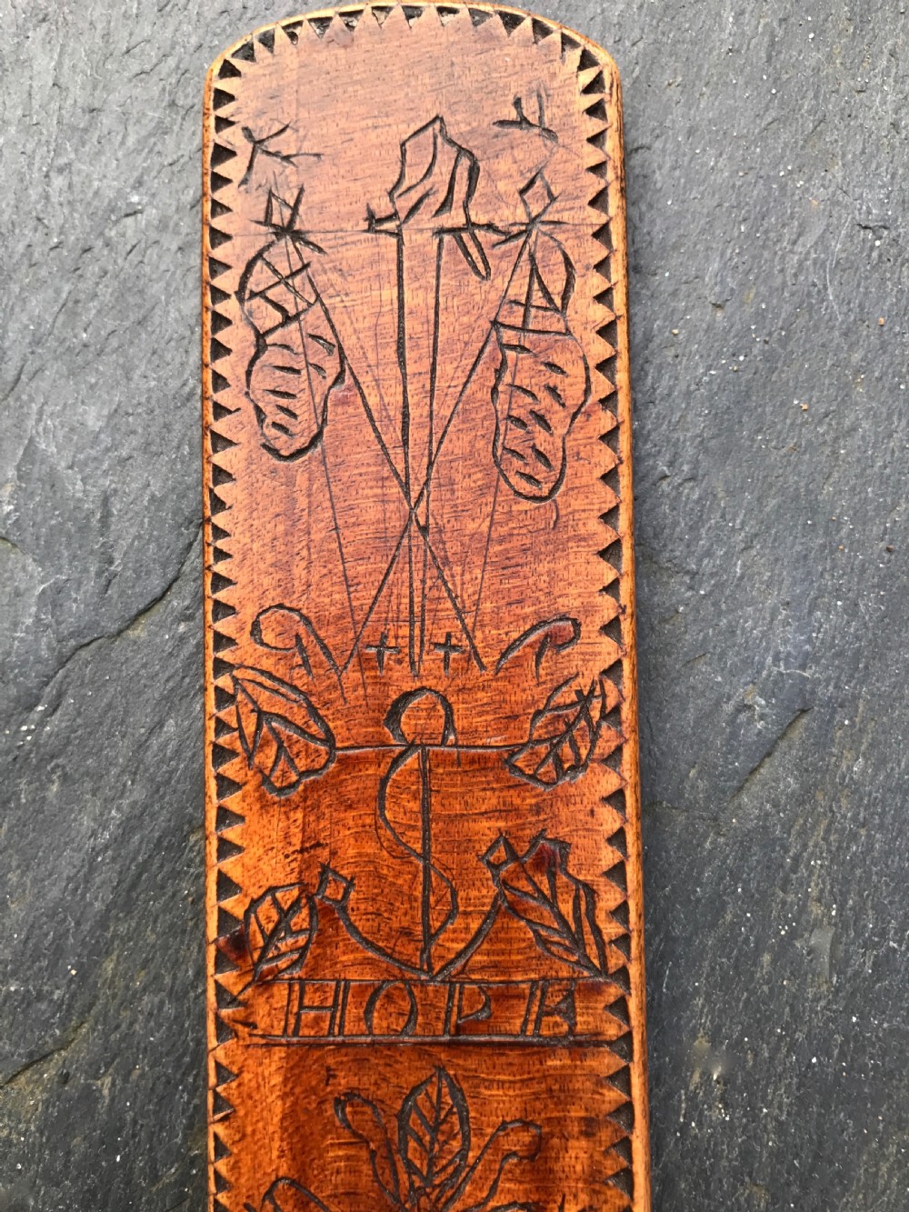 An interesting 19th century treen stay busk  - sailors piece with 'HOPE'  View II