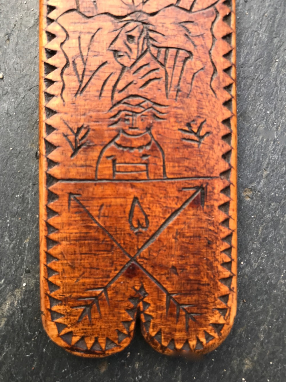 An interesting 19th century treen stay busk  - sailors piece with 'HOPE'  View V