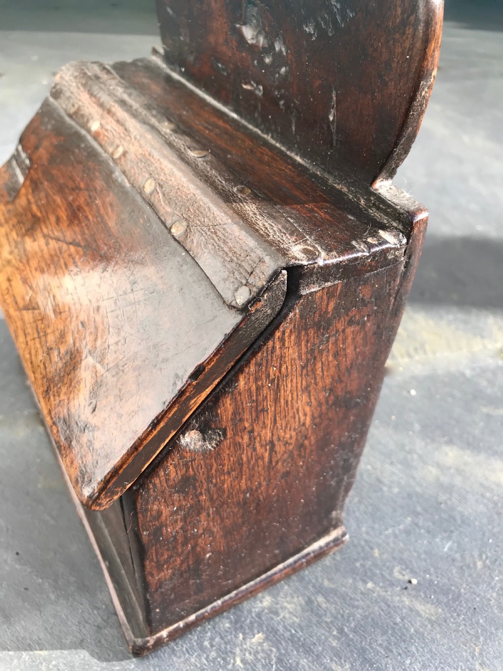 A small antique oak salt box - heart backboard View II
