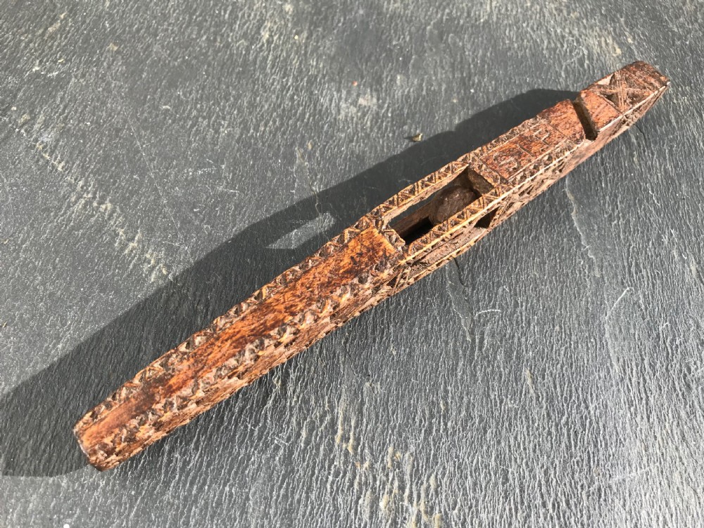 Antique treen knitting sheath - dated 1801