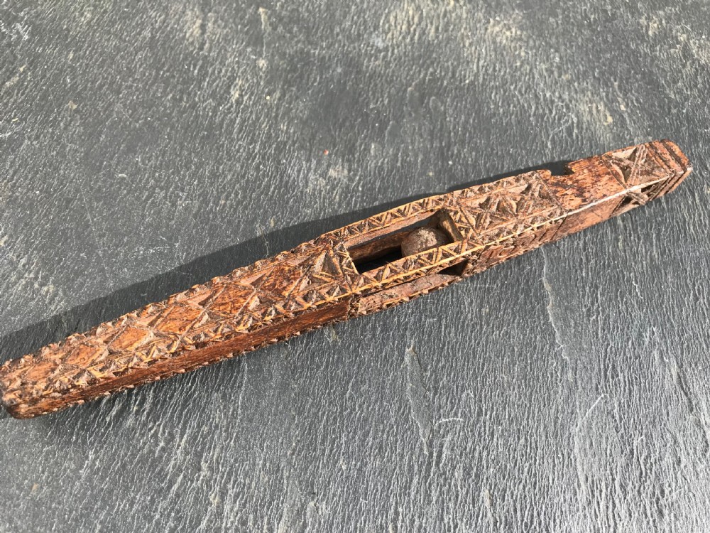 Antique treen knitting sheath - dated 1801 View III