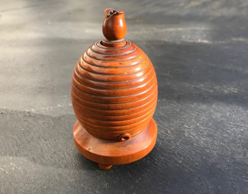 A lovely mid 19th century box wood string/thread/twine holder in the shape of a bee hive View IV