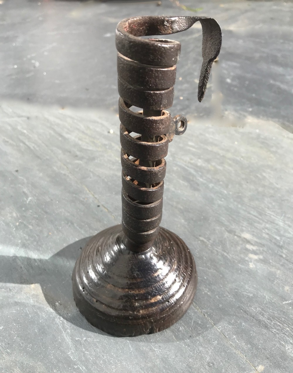 An 18th century spiral candlestick - unusual moulded base