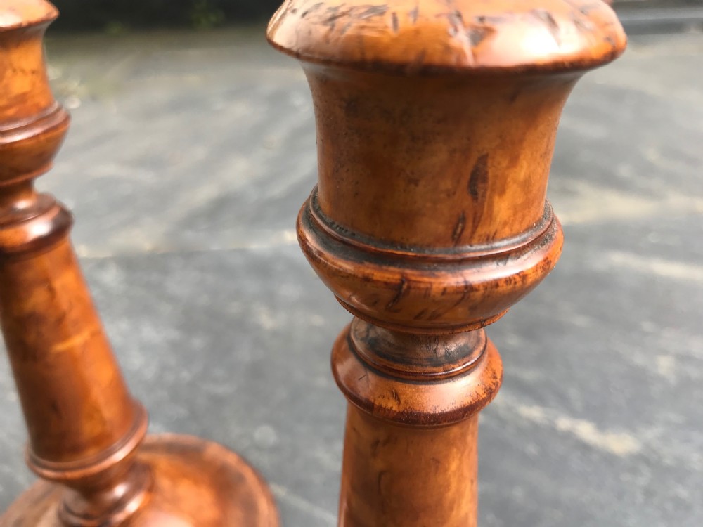 Antique Burr Birch Candlesticks - lead weighted base View IV