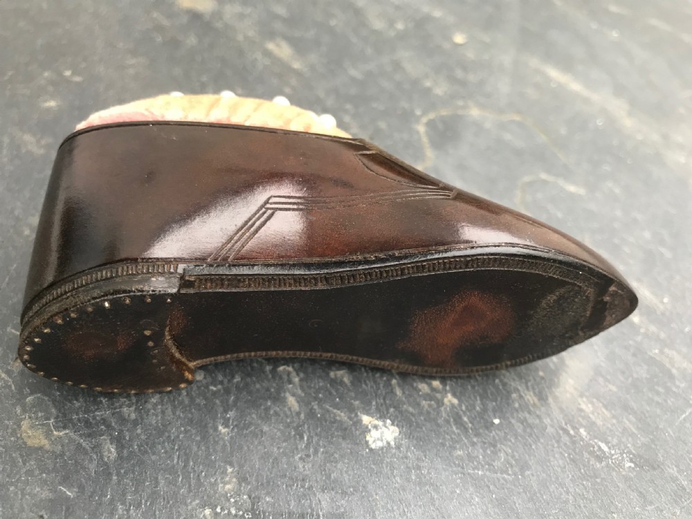 A Victorian  antique treen pin cushion in the shape of a shoe View III