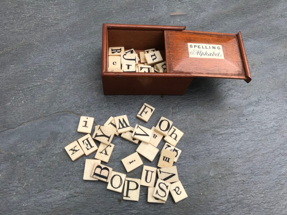 Antique Treen Victorian Alphabet and Spelling Set View II