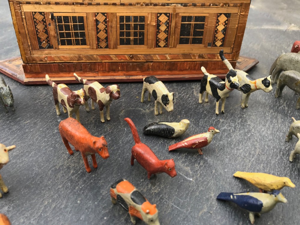 Antique Noah's Ark - Straw Work plus animals View II