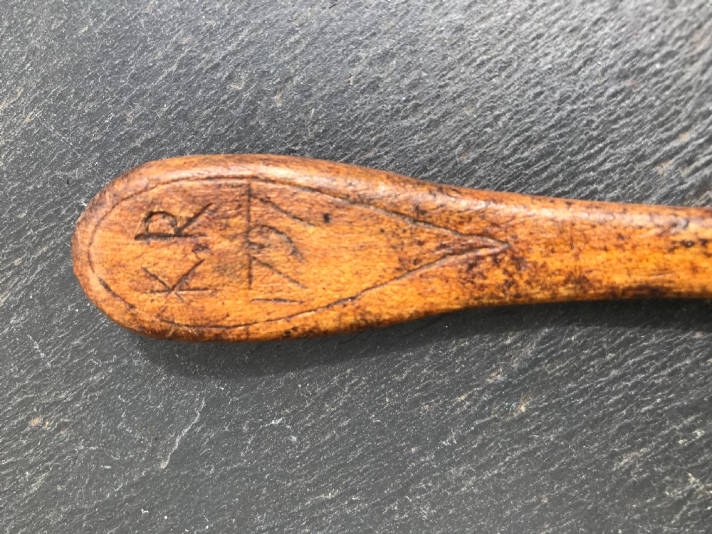 Antique Treen Welsh Chip Carved Spoon - Dated 1797 View II