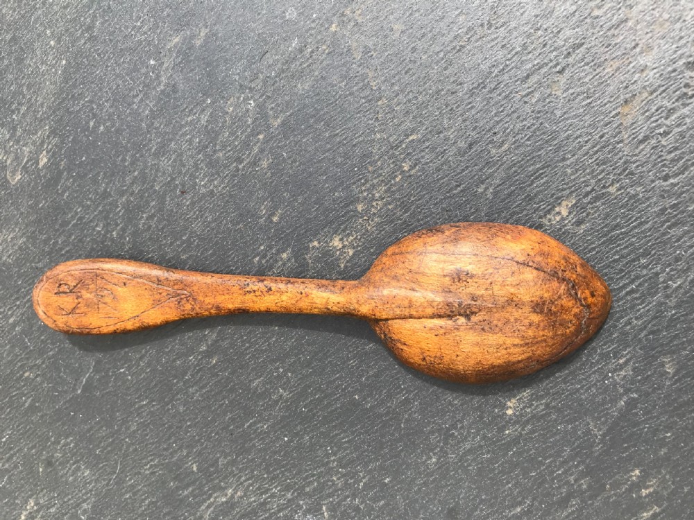 Antique Treen Welsh Chip Carved Spoon - Dated 1797 View III
